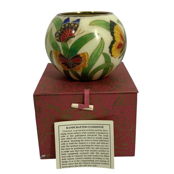 Vintage Bill Yee Plique a Jour Cloisonne Butterfly Votive Candle Holder w/ Box - Picture 1 of 10